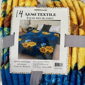 KING Size - Blue and Yellow Floral Blanket Throw Bedspread